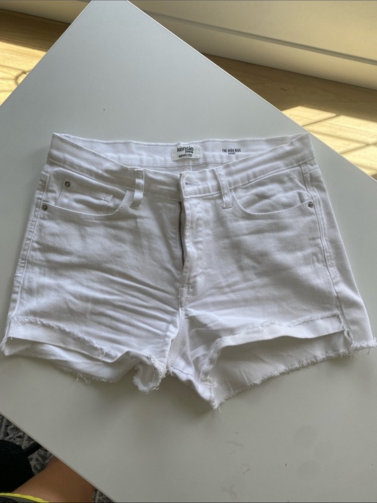 Kensie Pants - kensie White Frayed Hem High-Rise Denim Shorts